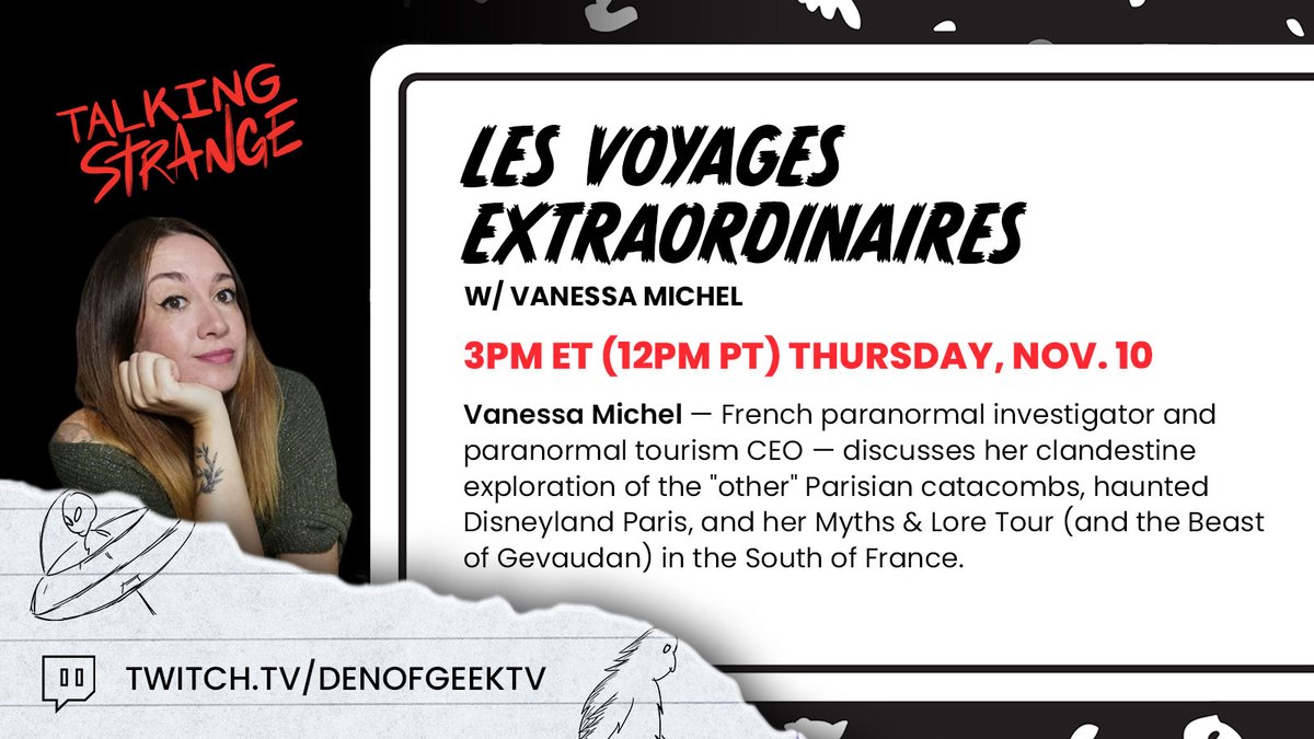 DenofGeekUS's tweet photo. Today on Twitch: 

In the new #TalkingStrange, @paranormalifefr joins @AaronSagers to discuss her #paranormal #travel company @lve_in_France and the Beast of Gevaudan, and other South of France lore. 

3 PM ET 

📺https://t.co/veaikZfEMm https://t.co/Szv7sJOHVy