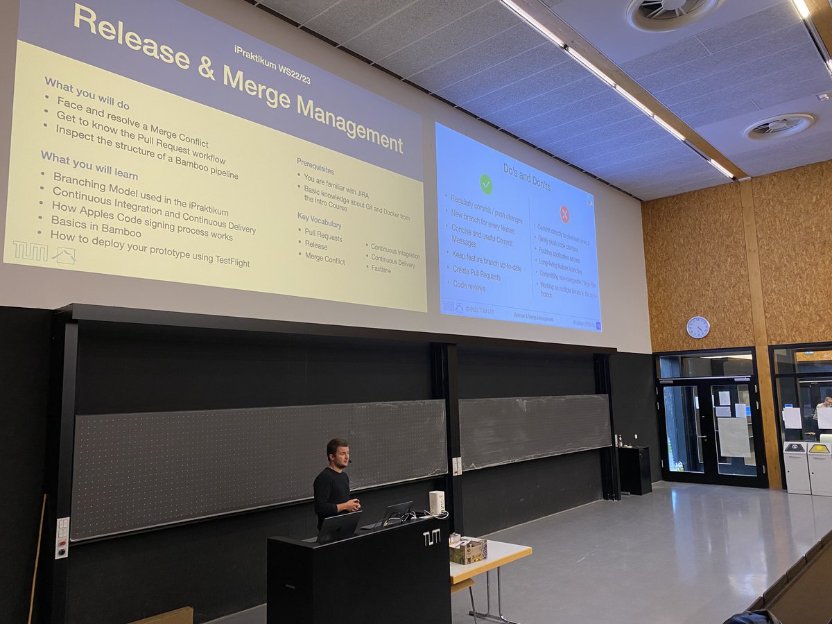 TUM Applied Software Engineering (@tumappliedse) on Twitter photo Week 3 in the iPraktikum course wide lectures is all about release and merge management. <a href="/PhilippZagar/">Philipp Zagar</a> kicks things off with version control Do‘s and Don’ts! Week 3 in the iPraktikum course wide lectures is all about release and merge management. <a href="/PhilippZagar/">Philipp Zagar</a> kicks things off with version control Do‘s and Don’ts!