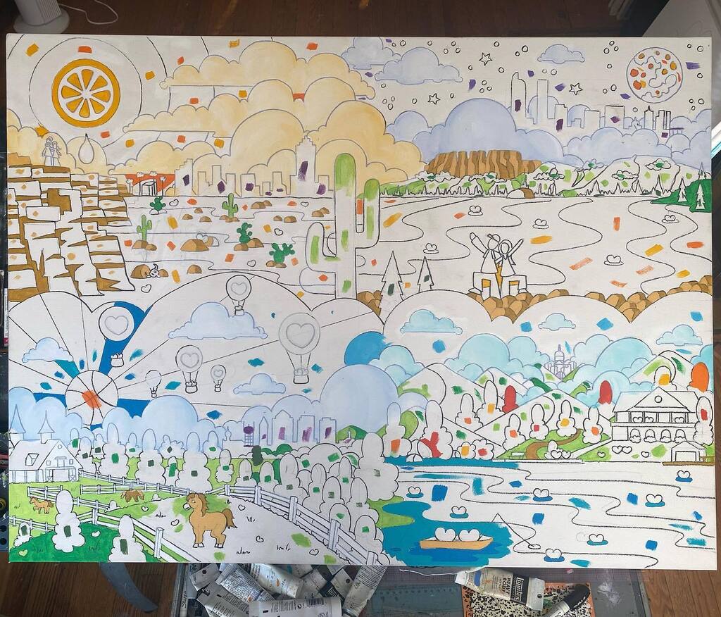 IanBode4's tweet photo. This is the time of year when I’m in full tilt commission mode. Over the last year or so I’ve had to recruit help to keep up. This is a photo of a piece, bound for Phoenix, midway in the process. It is drawn in, marked for color and ready to go to a help… https://t.co/LpgKSQpsXt https://t.co/QG1xedbcjJ