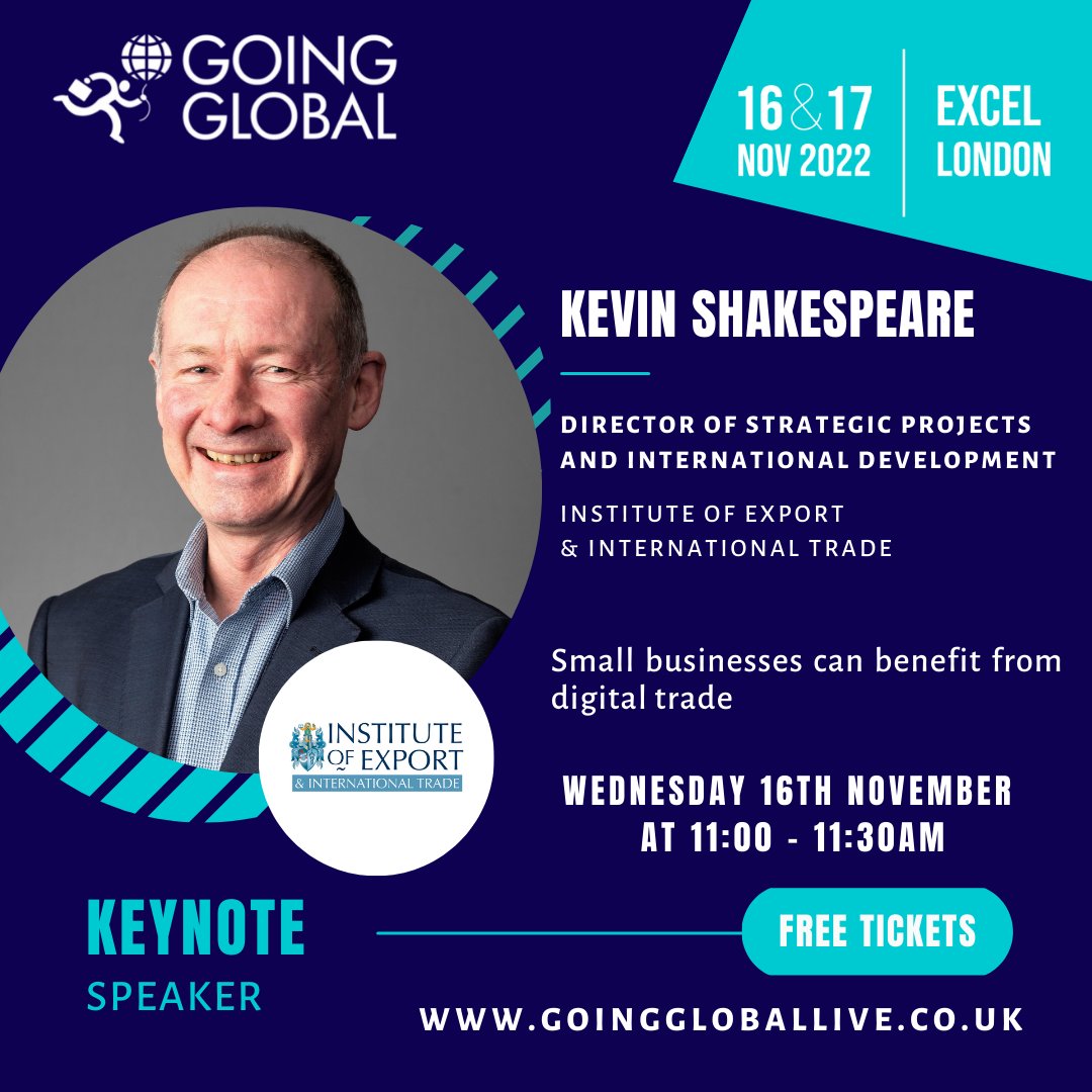 TheBusinessShow's tweet photo. Kevin Shakespeare is ​​Director of Strategic Projects and International Development for the Institute of Export &amp; International Trade. 

Sign up for a free ticket here: https://t.co/mO72H8D49p

#TBS2022 #GG #KeynoteSpeaker #UKExporters #SMEs  #Entrepreneurs #Growth #Trade #ExCel https://t.co/DpZE4hfd1F