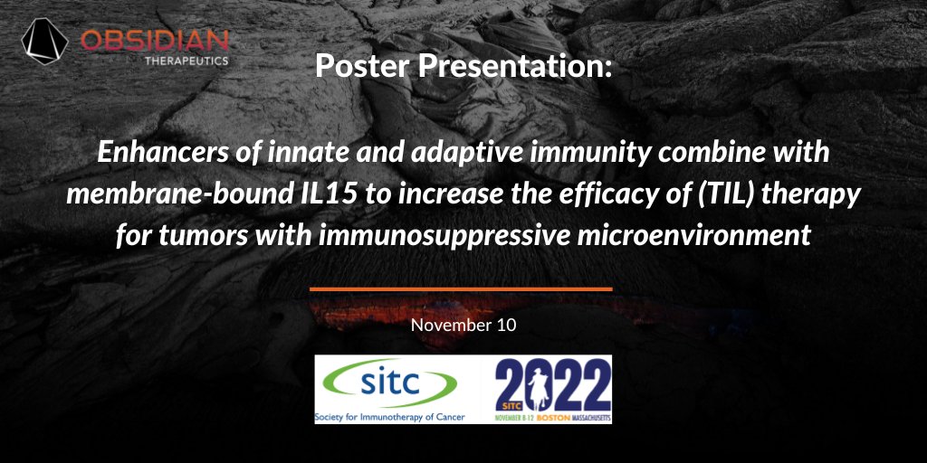 Our team will present the poster “Enhancers of innate and adaptive immunity combine with membrane-bound IL15 to increase the efficacy of (TIL) therapy for tumors with immunosuppressive microenvironments” today at @sitcancer. #SITC22 Learn more: bit.ly/3A3zUns