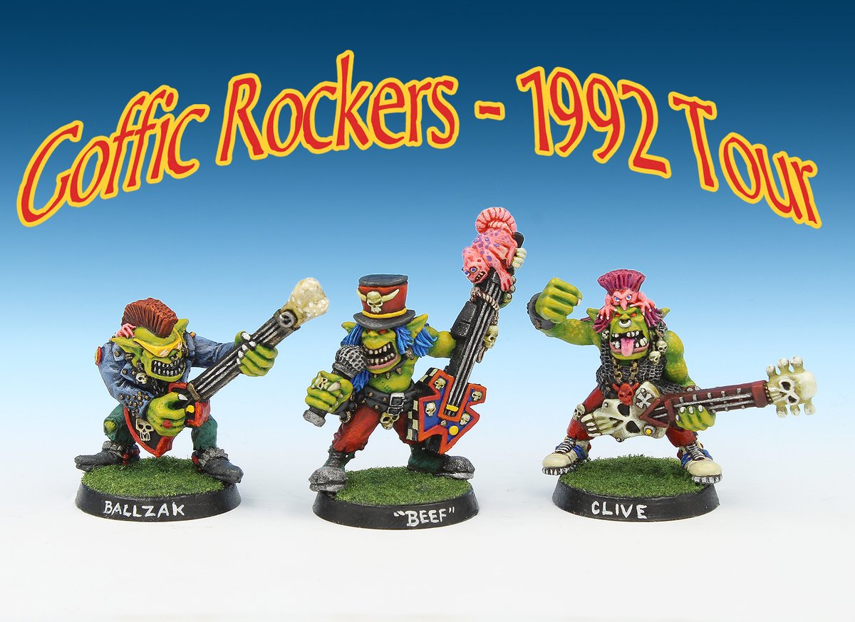 I keep seeing posts about GW's new Goffic Rocker. Well, this is how we rocked back in the day. First-wave Space Orks sculpted by Kev Adams, painted by me around 1992. Yeah, I used to name my minis, don't judge. 
#WarhammerCommunity @WarComTeam #oldhammer #40k #EmpireofMetal #Orks