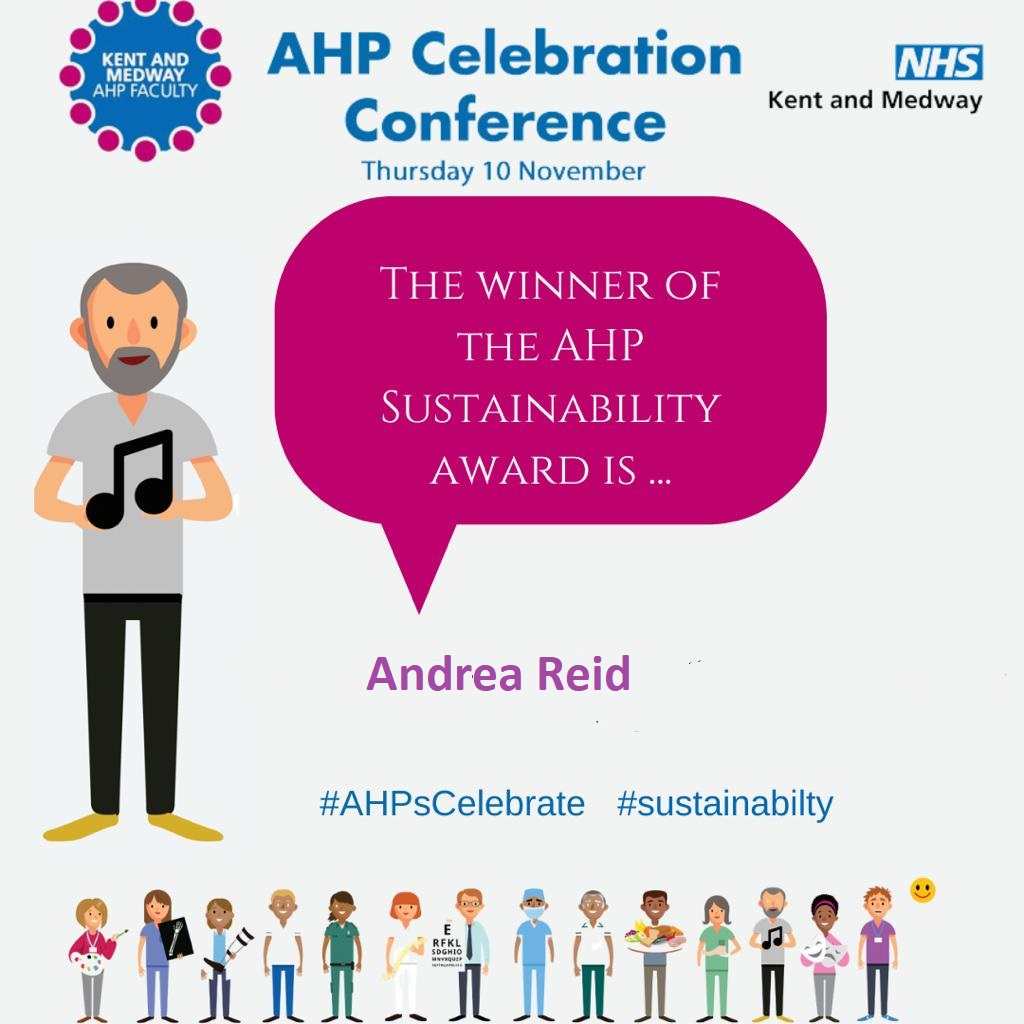 Kent and Medway AHP Faculty (@kmahpfaculty) on Twitter photo The winner of AHP Sustainability Award is... Andrea Reid. Congratulations! <a href="/NHSKentMedway/">NHS Kent and Medway</a> #AHPsCelebrate The winner of AHP Sustainability Award is... Andrea Reid. Congratulations! <a href="/NHSKentMedway/">NHS Kent and Medway</a> #AHPsCelebrate