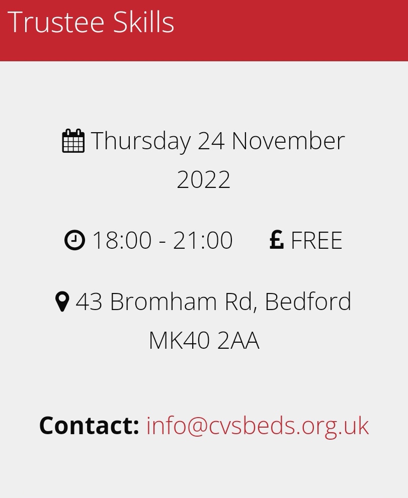 TheHarpurTrust's tweet image. Whether you’re a new trustee or an existing one who wants a refresher, this workshop is for you. @CVSBeds will cover the 6 main trustee duties with some useful case studies #TrusteesWeek2022 #Bedford @GettingonBoard