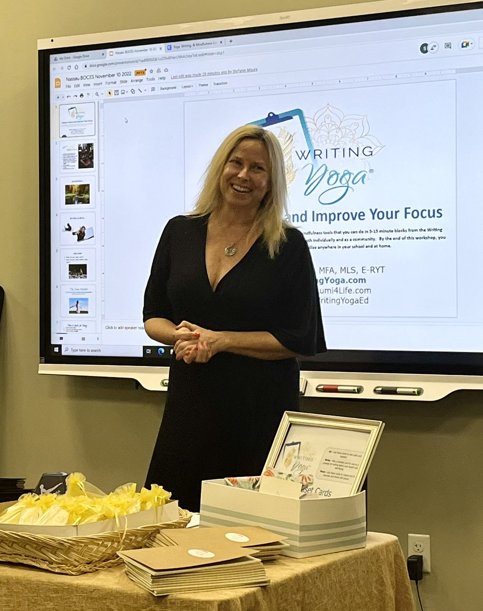 GinaFaust's tweet photo. Thank you Stefanie for teaching our team how to give ourselves the gift of sit, write, move @WritingYogaEd https://t.co/EozEDQdY7H