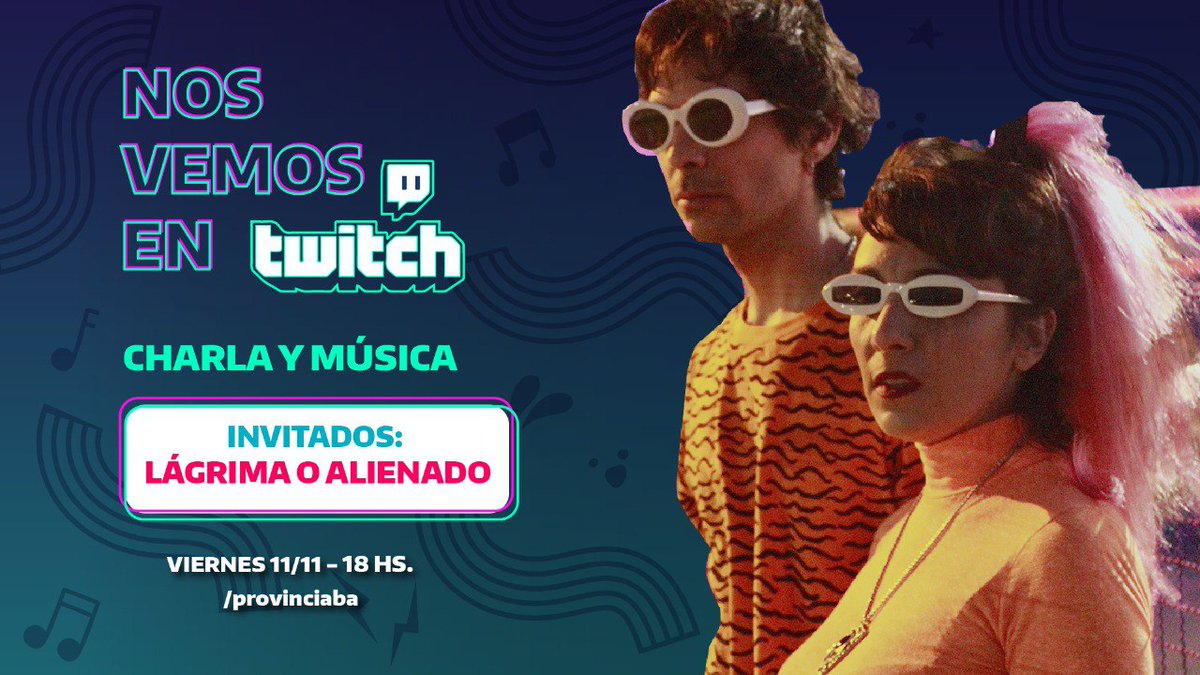 Mañana prendemos el #TwitchPBA 🎶😎 
 
Nos visitan Laura Mastantuono y Juan Pablo Ojeda, integrantes del dúo <a href="/lagrimaoalienad/">Lágrima o alienado</a> de #Saladillo, para cerrar la semana a pura música. 
 
¡Nos vemos acá!  👉 twitch.tv/provinciaba
