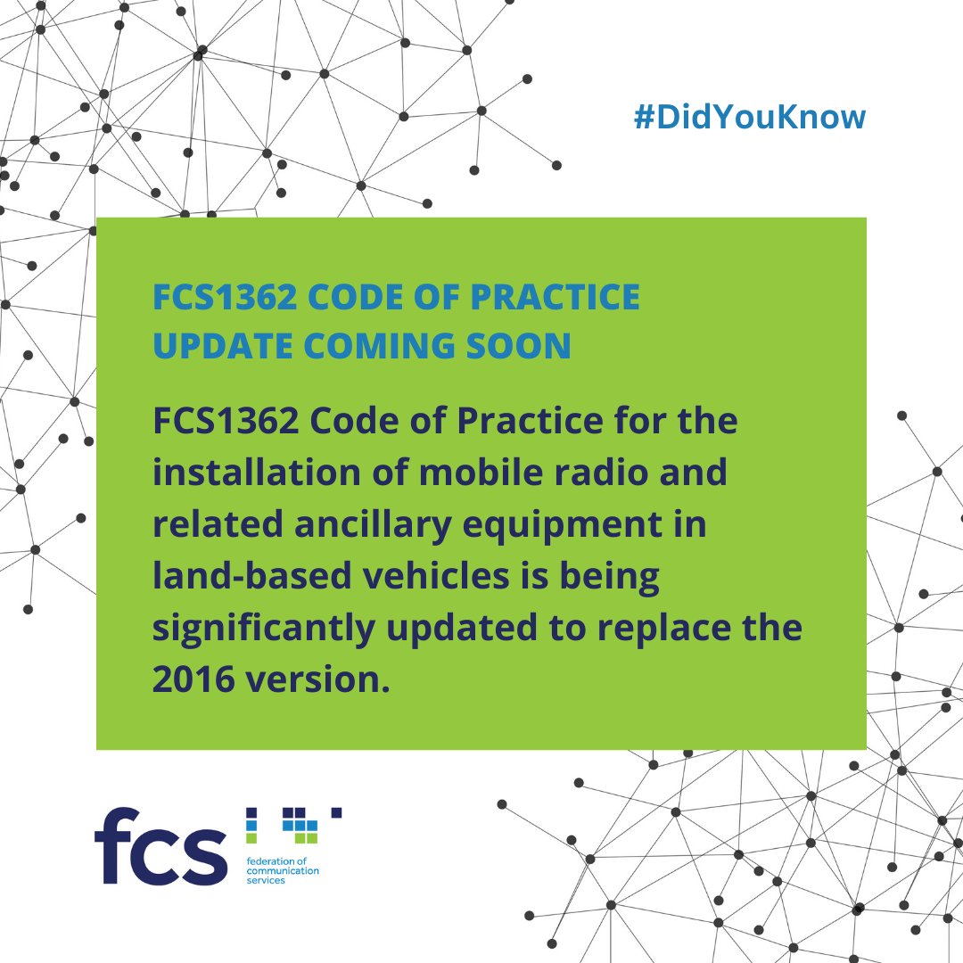FCS_UK's tweet photo. #DidYouKnow a significant update to #FCS1362 code of practice is coming soon? Watch this space...

#codeofpractice #businessradio #mobileradio #installers #landbasedvehicles #leadinginstallerstandards #FCS #communications #professionalcommunications https://t.co/iz7uHSKcqC