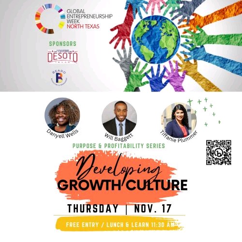 MsDany2U's tweet image. Join The One Equity Group, LLC for Developing a Growth Culture on Thursday, November 17, 2022, from 11:30 AM-1:00 PM at the Desoto Chamber of Commerce for Global Entrepreneurship Week. Hosted by Beard Marketing Management Firm and the DeSoto (TX) Chamber of Commerce.#GEW2022 #DEI