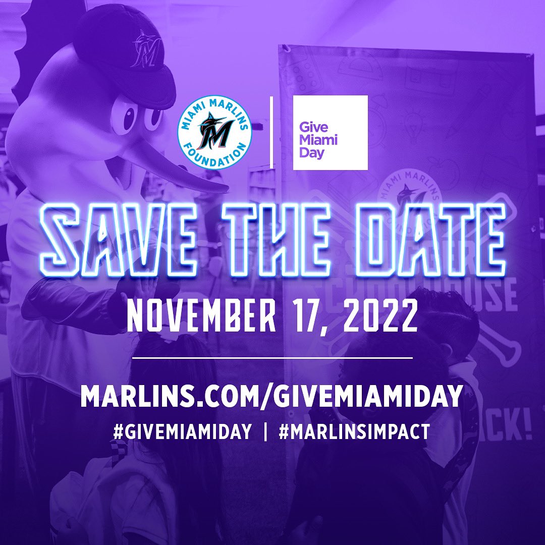 MarlinsImpact's tweet photo. #GiveMiamiDay is almost here! ๐
#SaveTheDate to take part in 24 hours of giving and help continue make a #MarlinsImpact in our South Florida community! https://t.co/m6u835XM8I