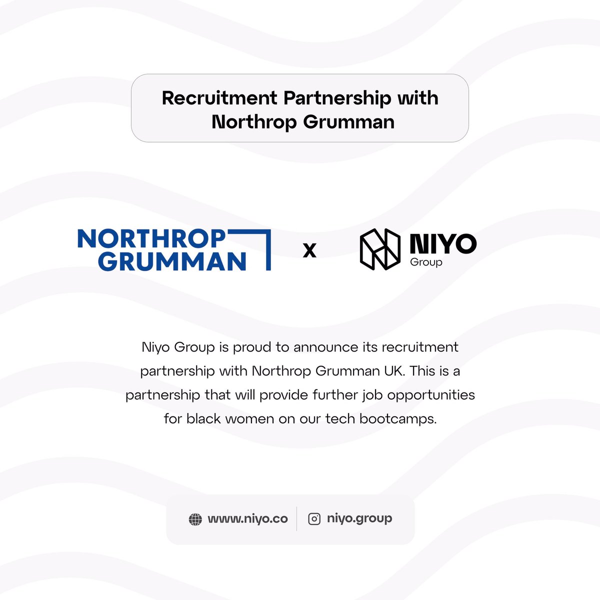 Niyo Group is proud to announce its recruitment partnership with Northrop Grumman UK. 🚀 This is a partnership that will provide further job opportunities for black women on our tech bootcamps. - Oyin Adebayo, Founder & CEO, Niyo Group. 🙌🏿 #BlackTechTwitter