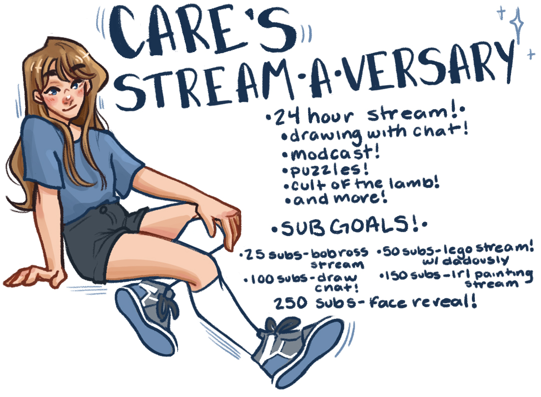 ONE YEAR STREAM ANNIVERSARY !!! in TWO HOURS! ill be live for 24 hours celebrating my one year on twitch !!!! have lots of fun things planned, and fun goals as well!! 