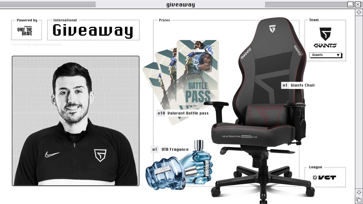 HITBOXKING's tweet image. SORTEAZO PARA CELEBRAR EL ROSTER VCT DE @GIANTSGAMING

10x PASES BATALLA 
1x FRAGANCIA DIESEL
1x SILLA GIANTS

HAZ RT Y COMENTA CON #GIANTSVCT PARA PARTICIPAR

¡GANADORES EN 24 HORAS!