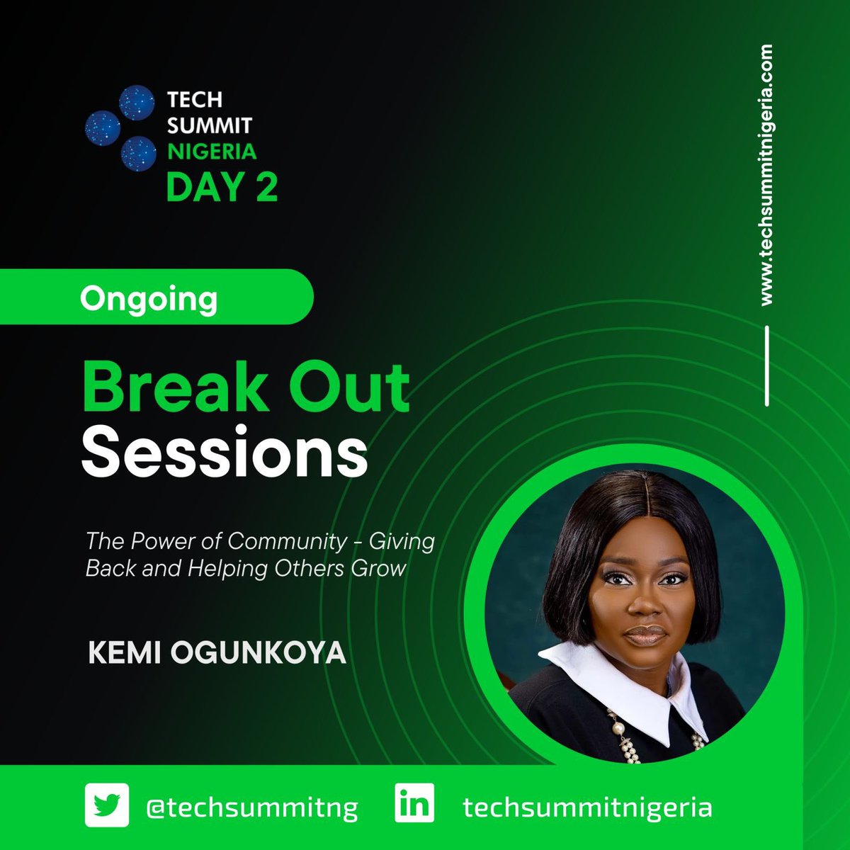 TechSummitNg's tweet photo. DAY 2 Breakout session with @KemiOgunkoya ongoing conversations on the Power of Community - Giving Back and Helping Others Grow https://t.co/kKaZUi1Xsv