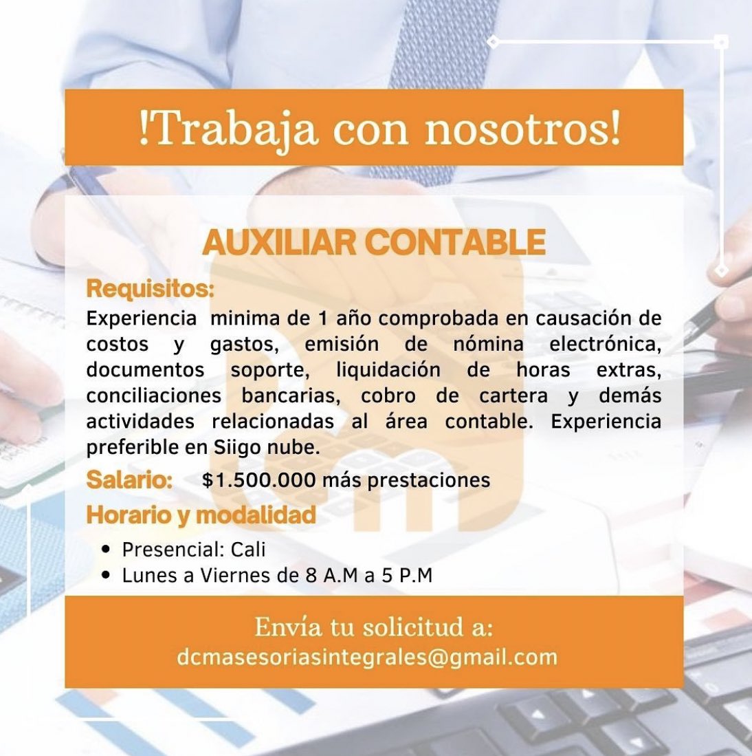 Maria141191's tweet photo. Se necesita urgente auxiliar contable para la ciudad de Cali #Trabajo https://t.co/7Muh8V3zdT
