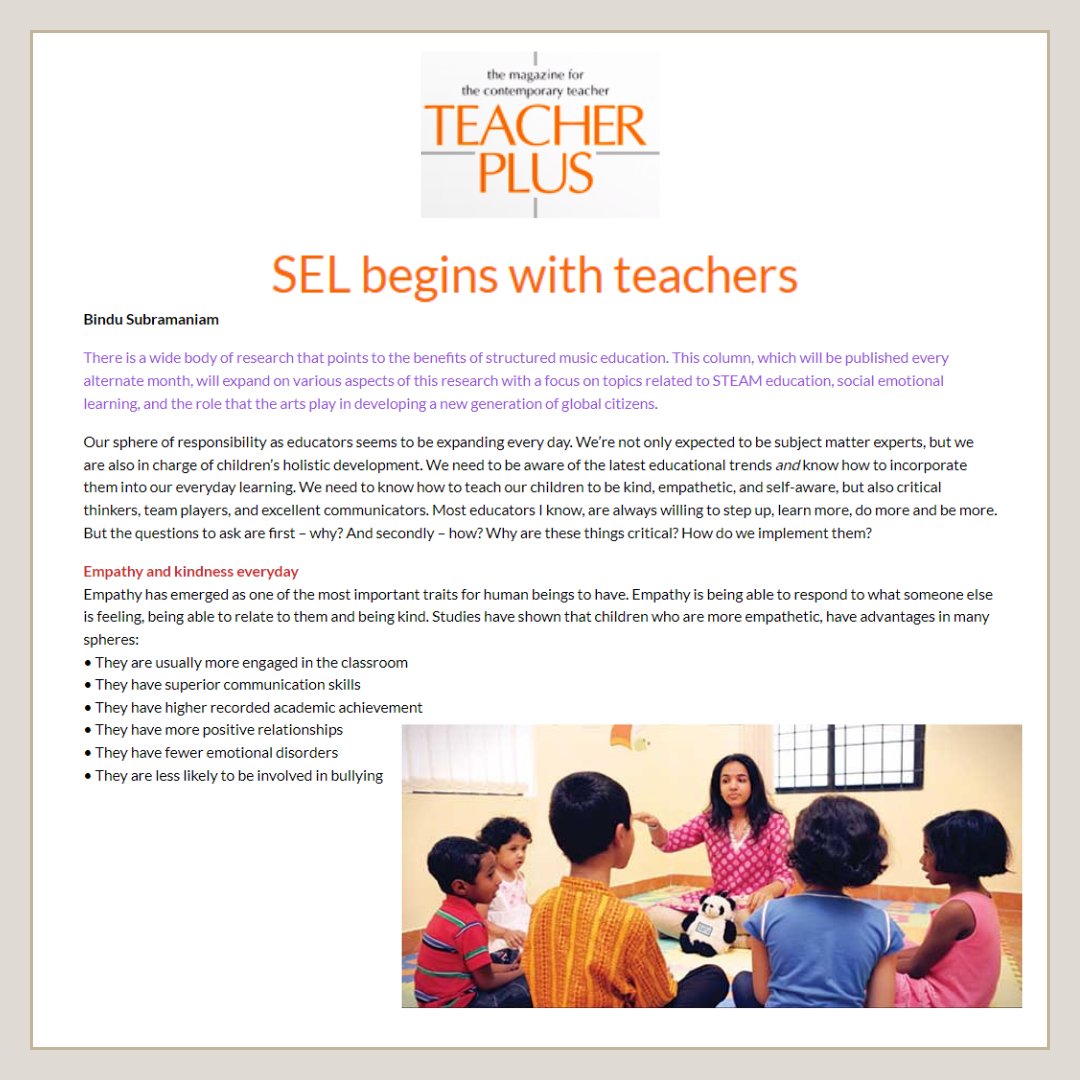 SEL begins with teachers 

teacherplus.org/sel-begins-wit…

#empathy #kindness #teacher #teaching #teachingtechniques #teachingmethods #childreneducation #childeducation #musiceducation