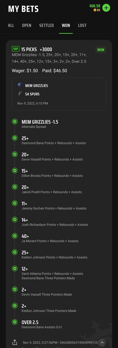 BlkMasterBull's tweet photo. Hit this little 15 leg beauty last night! Had to make it to overtime but a win is a win. See how I did the alt spread? FOLLOW YOUR GUT! @DKSportsbook #GamblingTwitter #NBA #SGP https://t.co/JDto0wOSm1