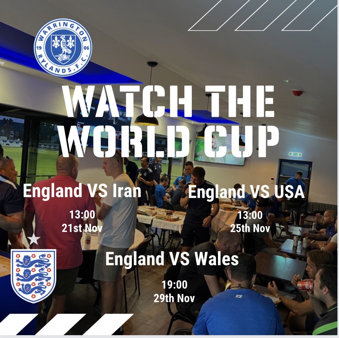 Got any plans for the World Cup yet? Warrington Rylands FC #1906 bar will be open for all fixtures with multiple screens and a great choice of beers, wine and spirits. 
The #1906Lounge is also available for private hire, free of charge if you have 30 guest or more up to 50 guests