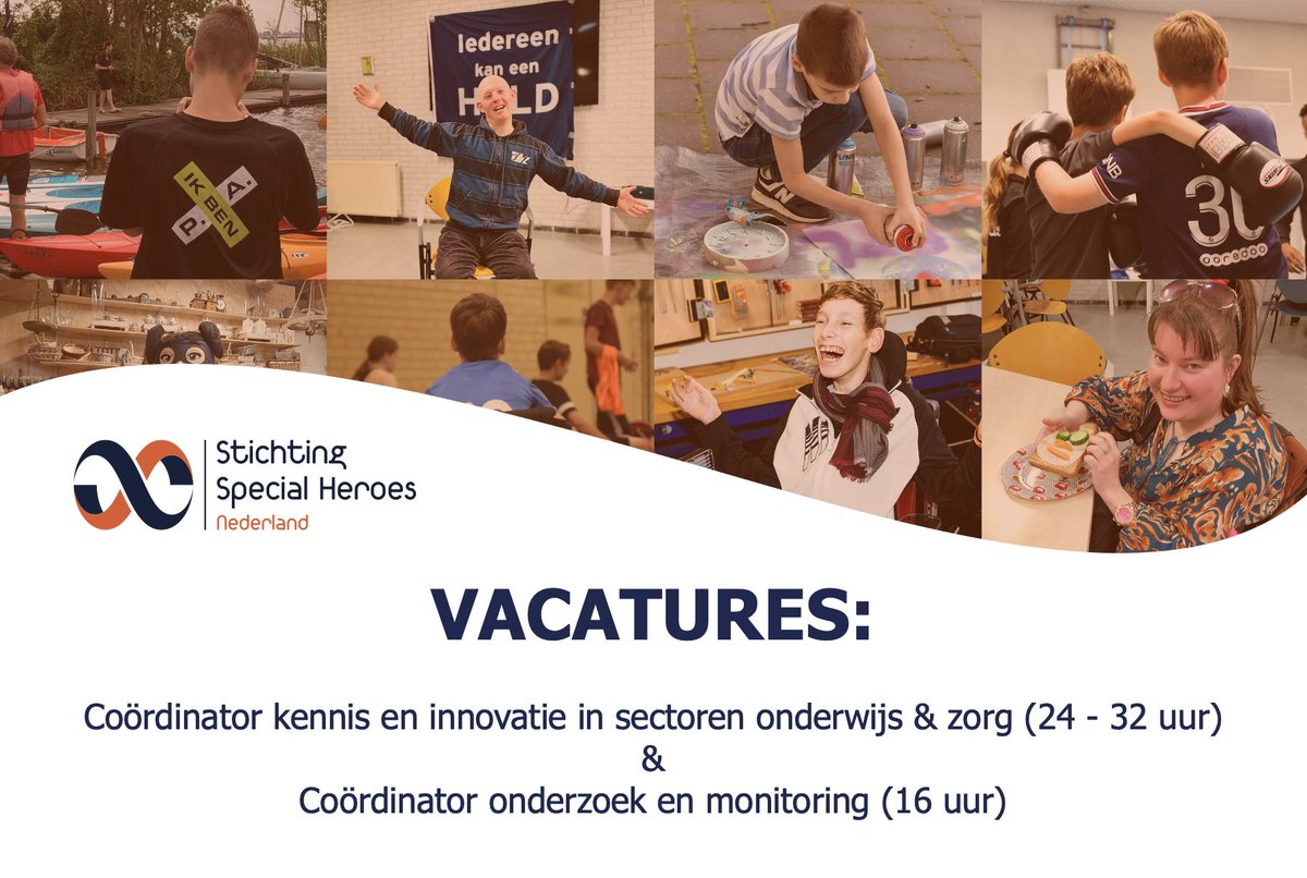 Kom jij bij ons mooie team werken? Wij zijn op zoek naar een coördinator kennis en innovatie &amp; een coördinator onderzoek en monitoring: specialheroes.nl/nieuwsbericht/… #vacature #innovatie #onderwijskunde #zorg #onderzoek #monitoring #strategisch #goededoel #maatschappelijk #stichting