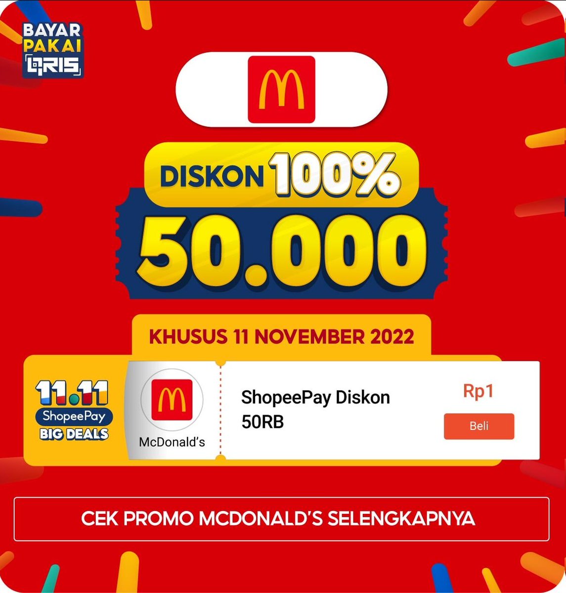 i_m_mortal_'s tweet photo. Promo Puncak 11.11 Shopee Big Deals
🕛 00:00 | 11 Nov

*Voucher McDonald's Diskon 100% s/d 50k
*Voucher Extra Cashback khusus ShopeePay Plus (Alfamart, Alfamidi, Indomaret, Teguk, dll)

https://t.co/CVjGOGeUY9 https://t.co/yRwQI24s79