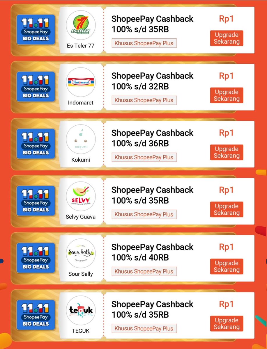 i_m_mortal_'s tweet photo. Promo Puncak 11.11 Shopee Big Deals
🕛 00:00 | 11 Nov

*Voucher McDonald's Diskon 100% s/d 50k
*Voucher Extra Cashback khusus ShopeePay Plus (Alfamart, Alfamidi, Indomaret, Teguk, dll)

https://t.co/CVjGOGeUY9 https://t.co/yRwQI24s79