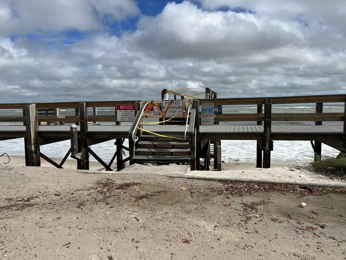 dylanhuberman's tweet photo. The boardwalk lives! Despite the extensive erosion and damage to supports throughout the structure, it remained standing through the storm. IRC Officials at their EOC press conference this morning said the City of Vero Beach is evaluating next steps. @CBS12 https://t.co/goJdVGM8yO