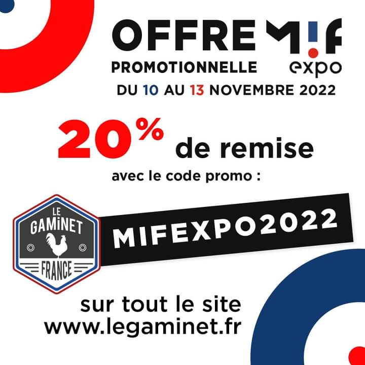 Pour les 10 ans du <a href="/MIF_Expo/">MIF Expo - Le Salon du Made in France</a> du 10 au 13 novembre 2022, Le Gaminet vous offre 20% de remise sur legaminet.fr avec le code  𝗠𝗜𝗙𝗘𝗫𝗣𝗢𝟮𝟬𝟮𝟮 !
#madeinfrance #fabriquéenfrance #originefrancegarantie #MIFExpo2022