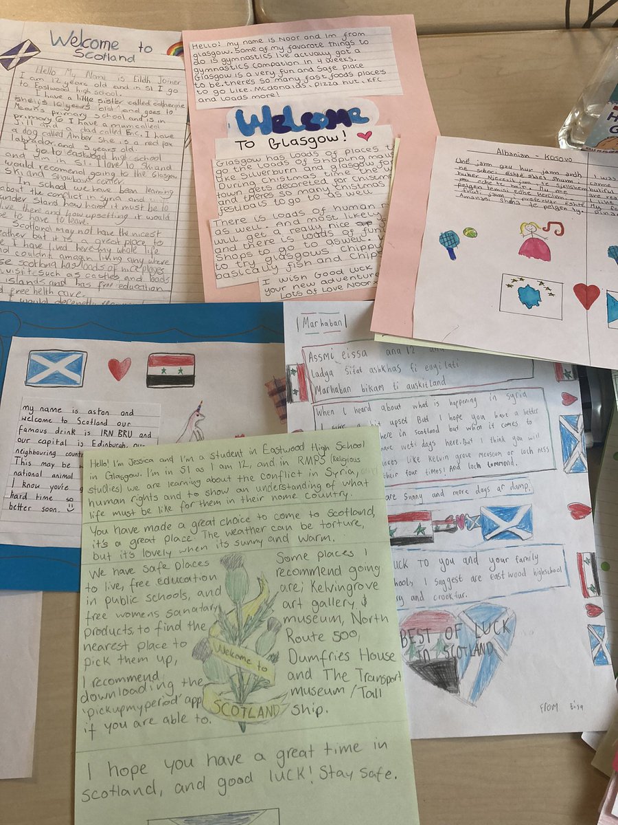 EHSSocialSubs's tweet photo. Miss Cook’s S1 classes have been writing letters for Glasgow charity @Refuweegee whilst learning about the realities of life for refugees and asylum seekers. These letters will be delivered to refugee families in Glasgow and the surrounding areas 📝 https://t.co/JFFN0rAvt5