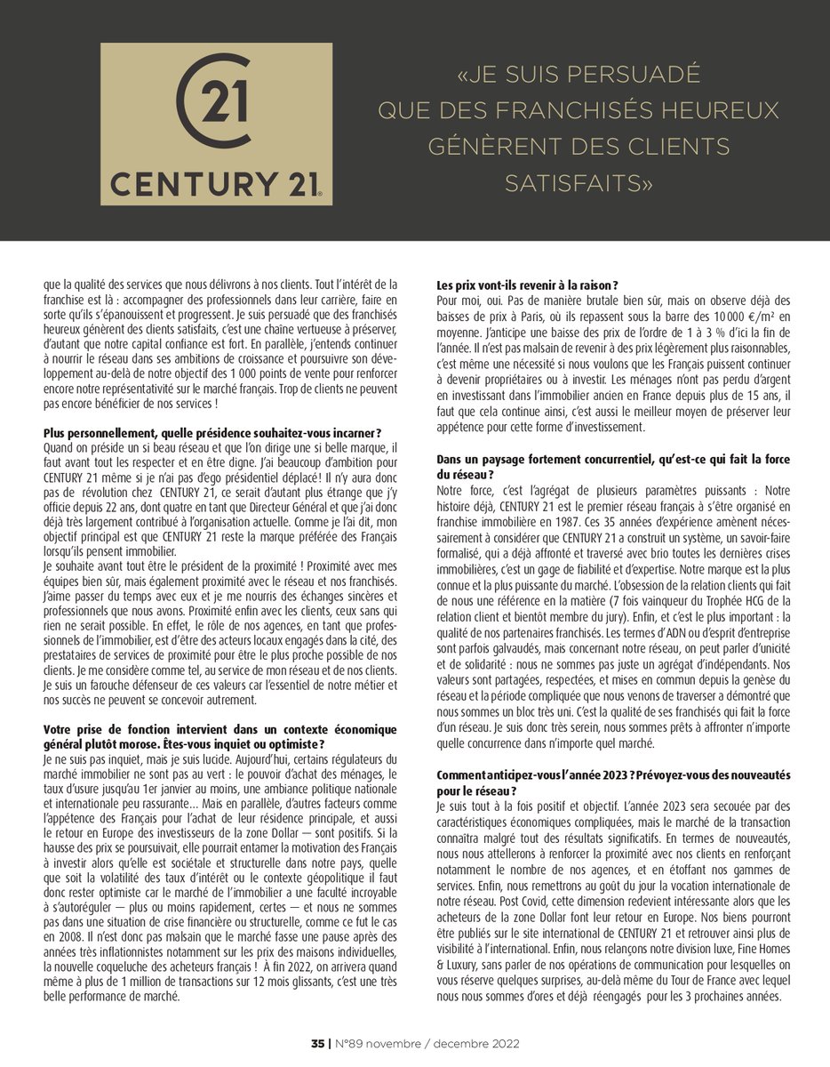 century21fr's tweet photo. #Interview | @CFMARINAKIS répond aux questions de Marie Hérault, journaliste pour Expression, le magazine d'informations pour les professionnels de l'immobilier.
«Je suis persuadé que des franchisés heureux génèrent des clients satisfaits»
#Immobilier #Franchise https://t.co/WmZEUQzXIN