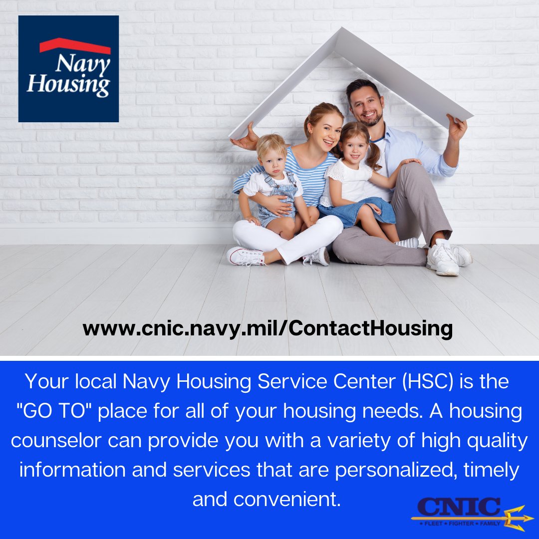 Your local Housing Service Center (HSC) is your 'go to' place for all your housing needs. A housing counselor can provide you with a variety of information and services that are personalized, timely and convenient. cnic.navy.mil/ContactHousing #NavyHousing