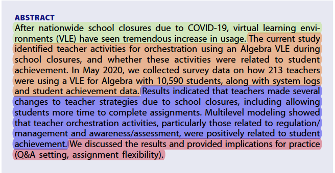 Bir makalede öz/abstract yazmada iyi örneklerden biri:

4⃣ Ana parça var:

💚Genel giriş, problem ya da bağlam
🧡Çalışmanın amacı, veri, ve katılımcı
💙Sonuçlar, ne bulduk-neyle bulduk
🤎Sneak-peak: Bizi ne bekliyor