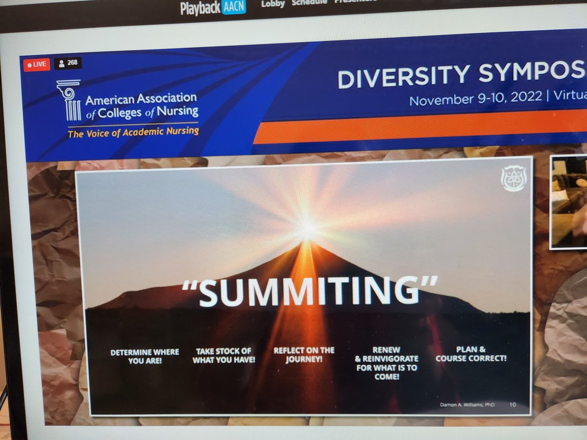 jmstacciarini's tweet image. Being part of the 2022 @AACNursing #diversity Symposium has been a pleasure. #DEI is more than a movement...it is a journey! Many voices towards #actions. I love how Damon A. Williams, Ph.D. presented it as "summiting." #nursing