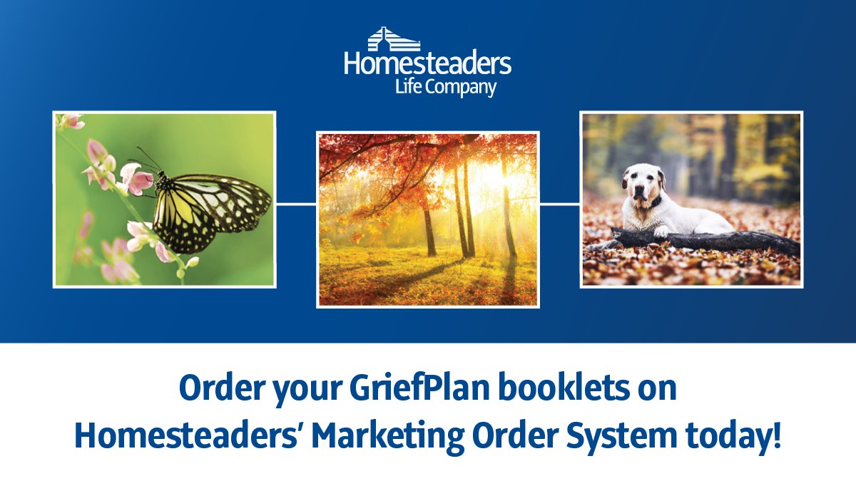 myHomesteaders's tweet photo. Announcing a new GriefPlan booklet series written by Dr. Jason Troyer covering a wide range of topics and offered free of charge to all funeral home customers and agents. Order today through Homesteaders' Marketing Order System: https://t.co/nXdp0P2XFY https://t.co/xTiWvucQEV