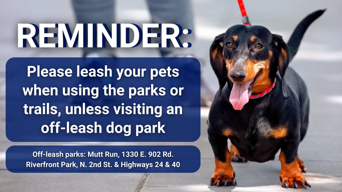 Please remember to keep all pets on a leash when using Lawrence trails and parks, unless visiting an off-leash dog park.

Lawrence has two off-leash dog parks:
• Mutt Run, 1330 E. 902 Rd.
• Riverfront Park, located at the intersection of N. 2nd St. and Highways 24 &amp; 40.