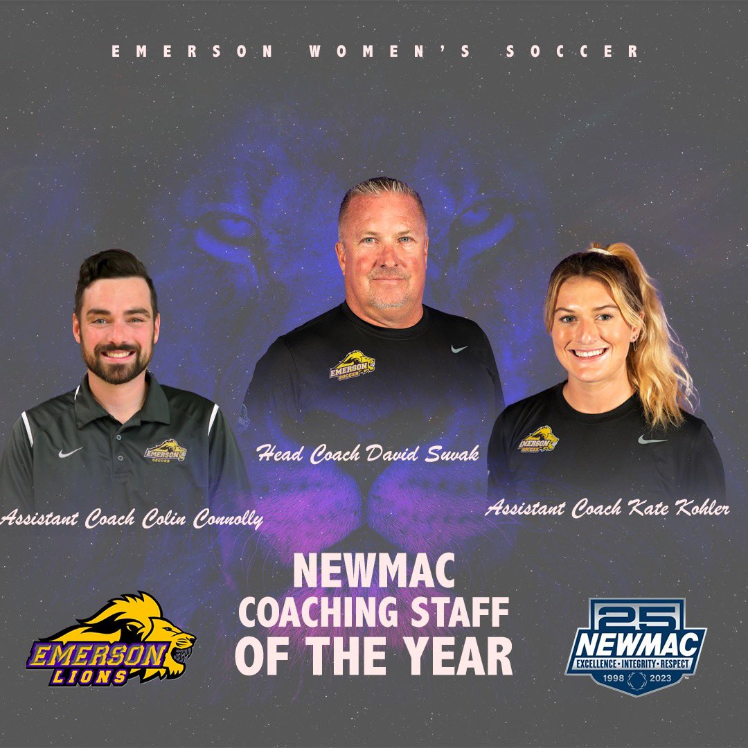 emersonwsoccer's tweet photo. WE 🫶 OUR COACHES! 

David Suvak, Colin Connolly, and Kate Kohler take home Coaching Staff of the Year! https://t.co/jxlGnn9Bug