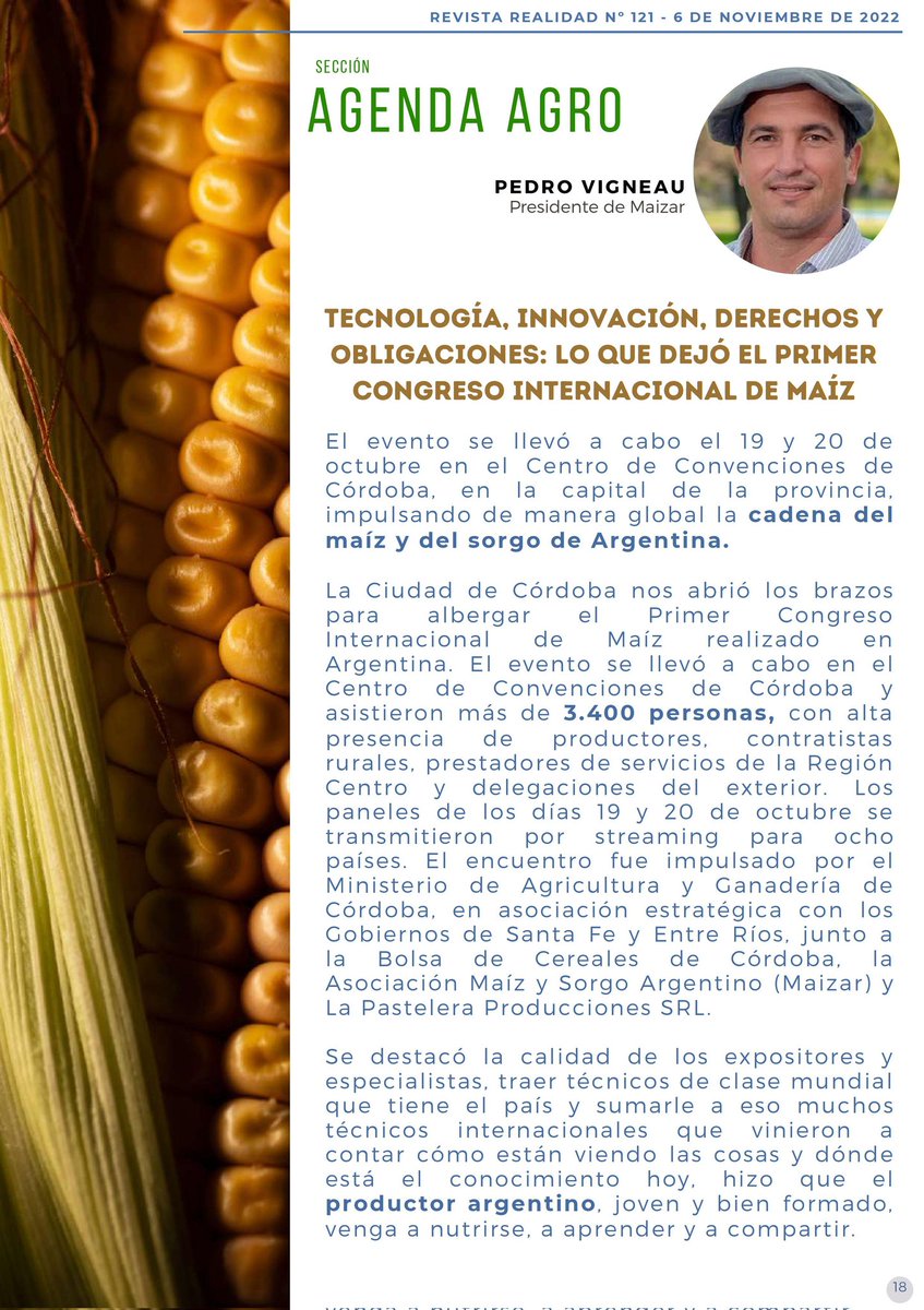 RealidadRevista's tweet photo. 🌱Cerramos esta edición de #Realidad con el artículo de Agenda Agro de la semana: "Tecnología, innovación, derechos y obligaciones: lo que dejó el Primer Congreso Internacional de Maíz"
✍️Por @pedrovigneau 

🔗Link de descarga de la revista:
https://t.co/Sd1EuMmefP https://t.co/vfFlybaVxs