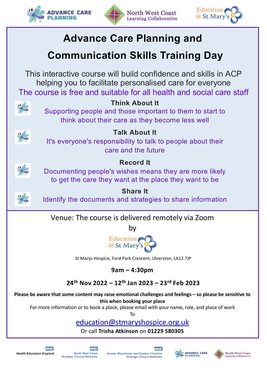 JoanneRedfern6's tweet photo. Accredited Future Care Planning &amp; Communication Skills training for any North West staff ,working in any area of patient care FREE! @UHMBT @LSCICB @BarrowIcc @KendalICC @ulvdaltICC @NW_RCOT @MBResp @Pers_Care_Inst @coop_ittbvh @MorecambeBHCP @UHMB_LOD https://t.co/UxGZht2vkb