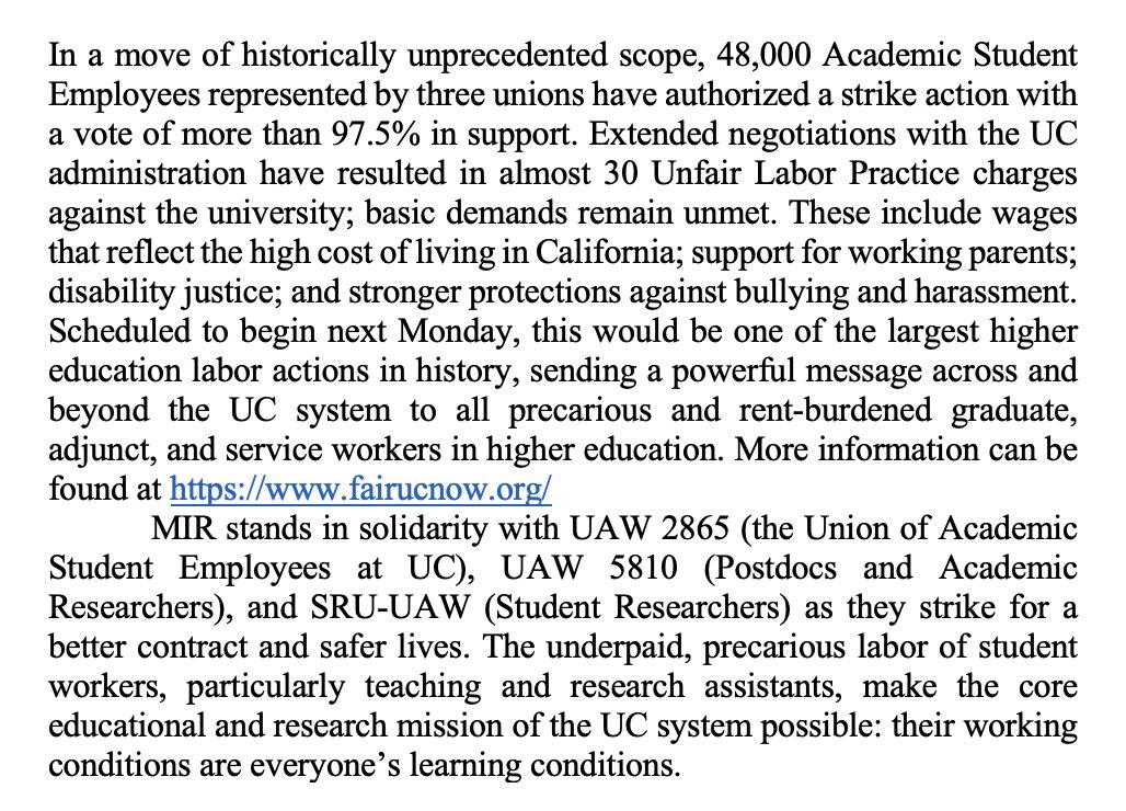 Our statement of solidarity with the @uaw2865 <a href="/sruuaw/">Student Researchers United-UAW</a> <a href="/UAW5810/">UAW Local 5810</a> struggle &amp; strike; please feel welcome to retweet or otherwise tweet in support of #FairUCNow