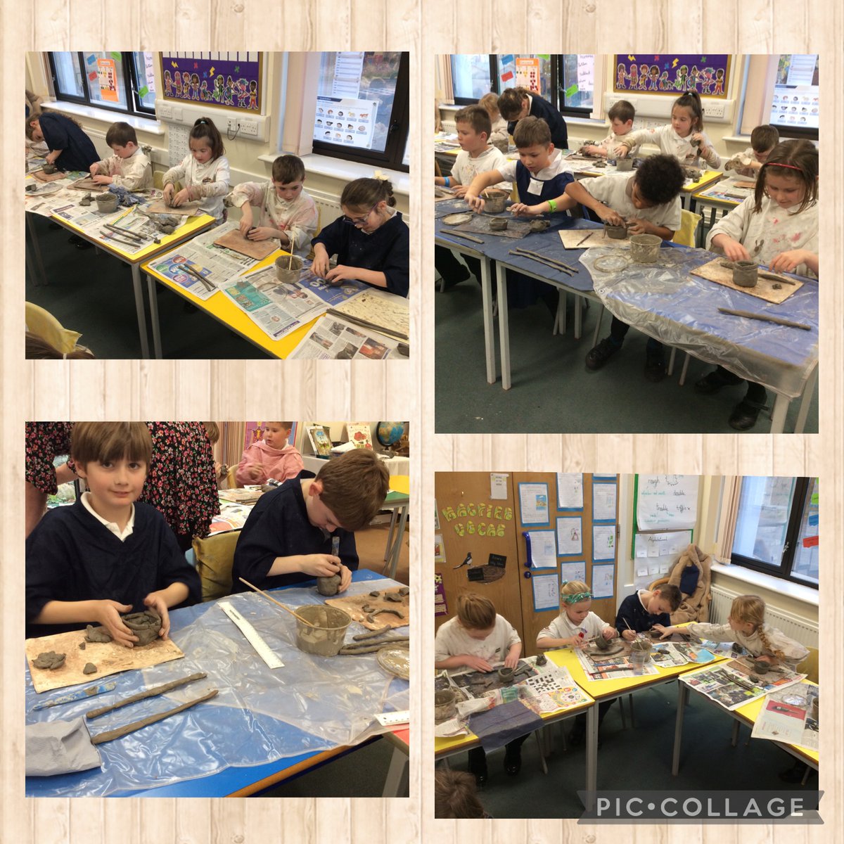 Y3Hunmanby's tweet photo. This afternoon we  used clay. We made coils, slip (a clay slurry) and a pinch pot. At the end of the lesson we combined these techniques to build our own beaker style pot. The children worked so hard! https://t.co/eDLM50PRKS