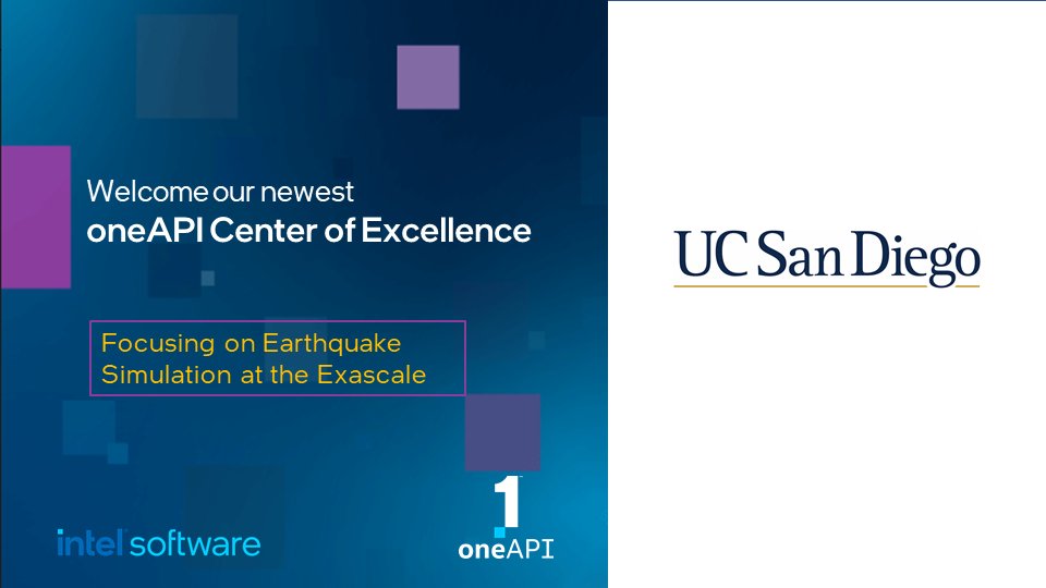 The oneAPI Center of Excellence at @UCSanDiego is expanding to include the @SCEC and @SDSC_UCSD to address the challenges of numerically simulating the dynamics of fault rupture and seismic ground motion in realistic 3D models. Learn more: intel.ly/3thOwvZ #oneAPI #HPC
