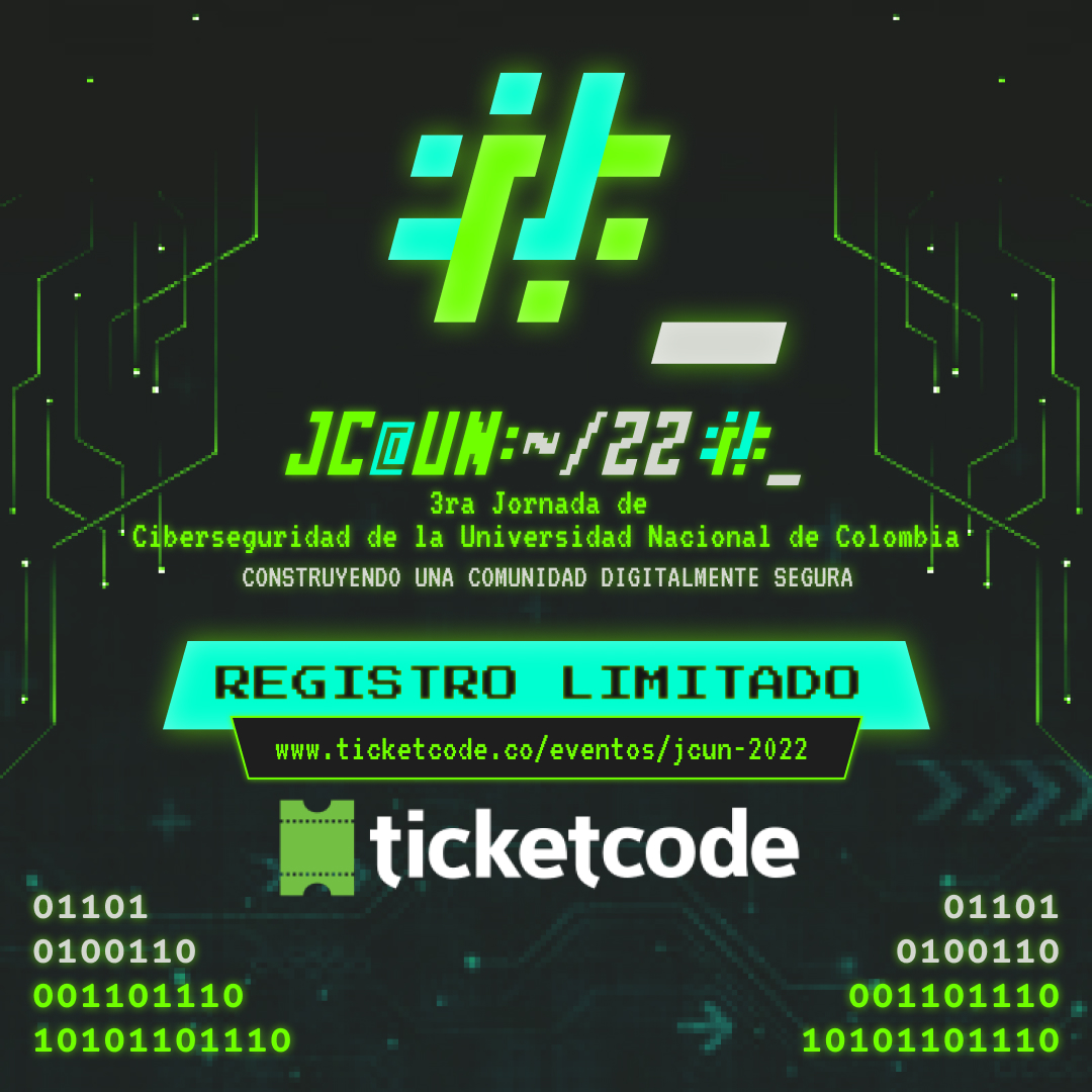 uqbarUN's tweet image. Ya te inscribiste al #JCUN2022, el evento de ciberseguridad de la @UNALOficial? Recuerda que tenemos charlas, talleres, CTF, exposición de posters y más. Todo gratuito y con la mayor calidad...

Inscríbete ya en: ticketcode.co/eventos/jcun-2…