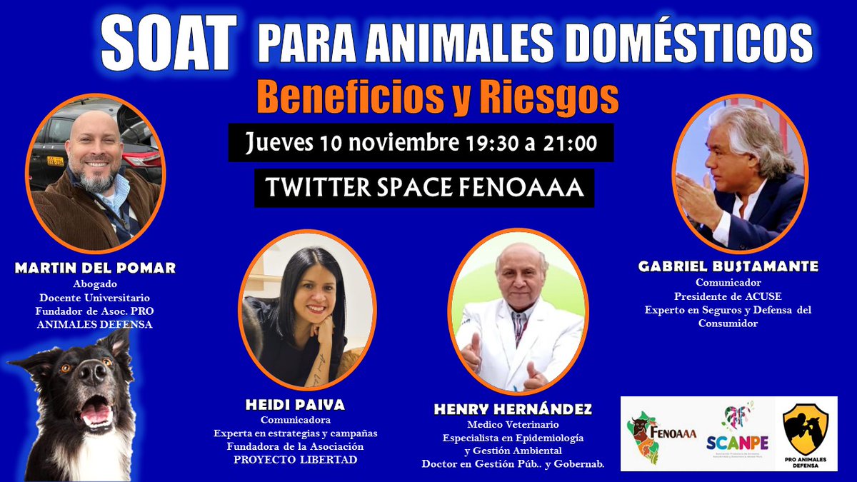 Proy_Libertad's tweet photo. Hoy estaremos en #Twittespace con la @fenoaaaperu debatiendo sobre la ley que pretende ampliar la cobertura del SOAT a animales domésticos. https://t.co/1i2fQTXYpb