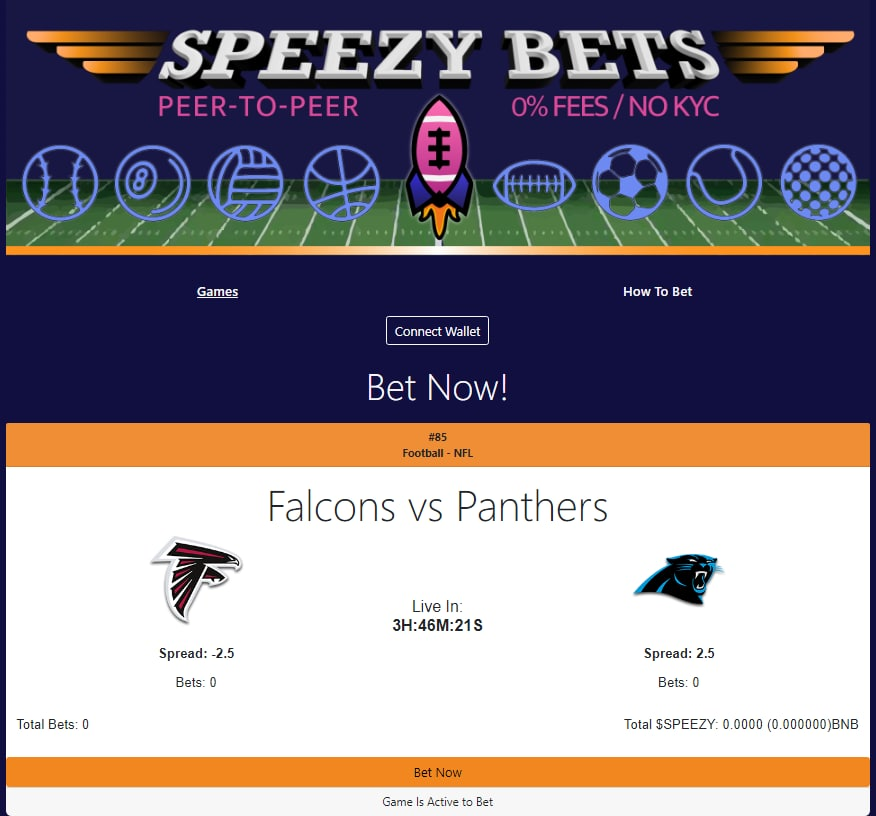Bet now on #Falcons vs #Panthers!

Minimum bet is only 0.05 BNB of $SPEEZY!

🤑 Bet now: spinbsc.app/bets
📲 Tutorial: youtube.com/watch?v=k3-l6A…

#dogecoin #shib #WCI #FIFA #speezy #safemoon #BSCGem #bettingpicks #BettingPeople #Crypto #NFL #shitcoin #memecoin #BSC #bet