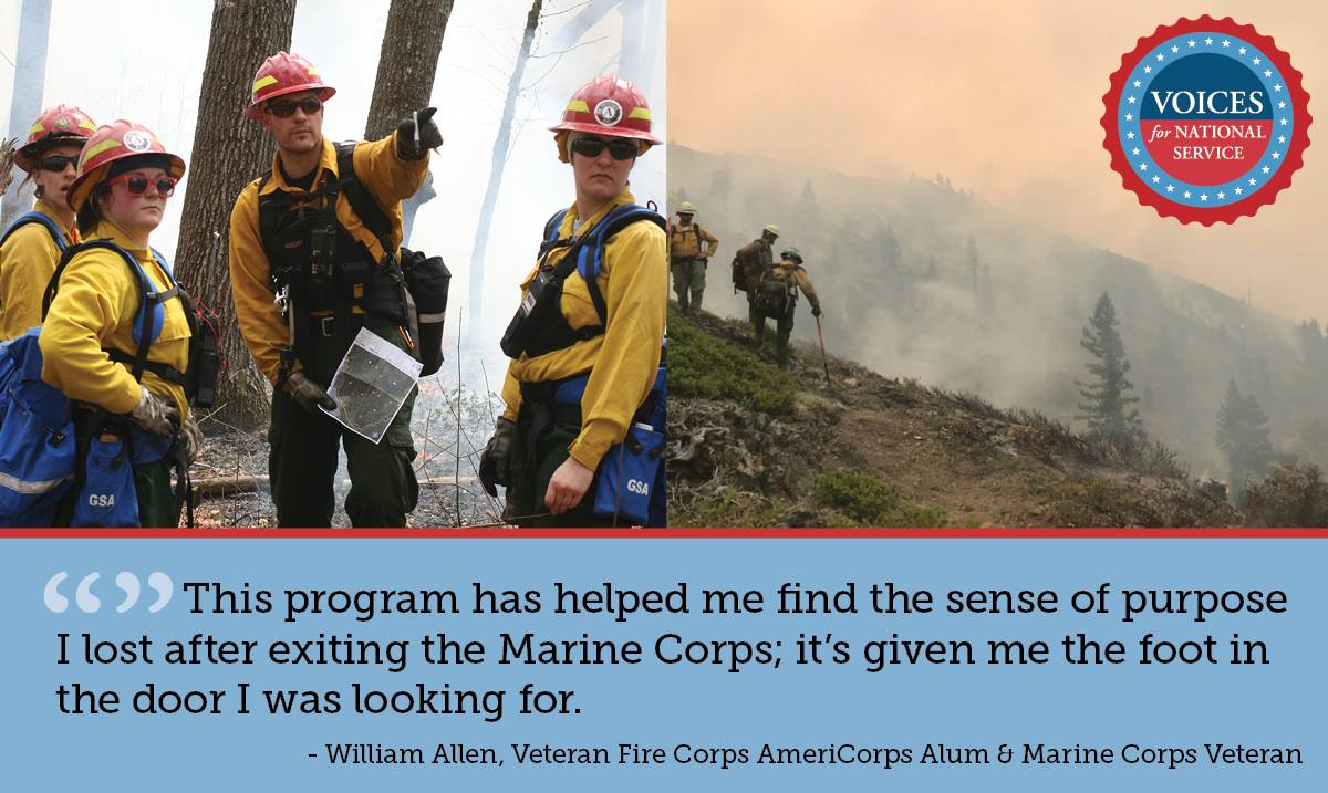Voices4Service's tweet photo. #NationalService programs have the dual honor of serving Veterans & serving beside them. William Allen, a Marine Corps Veteran who later served with the @AmeriCorps Veteran Fire Corps, shares the value of service in the transition to civilian life. #Stand4Service #VetsinService https://t.co/DQJxyQR3gJ