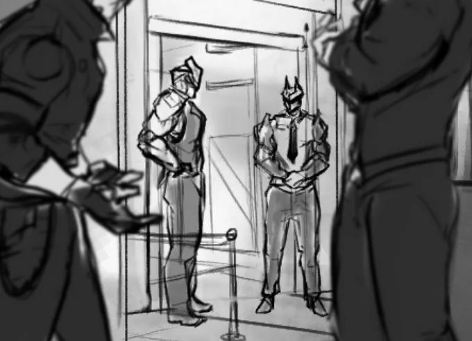 drawing background characters [context: there is a strict dress code] 