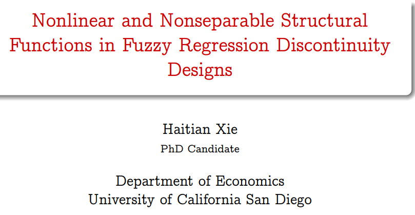 Introducing <a href="/xiehaitian_econ/">Haitian Xie</a> (Haitian Xie) to the 22-23 Economics @EconJobMarket. Haitian is advised by Yixiao Sun and myself, and has an excellent portfolio of papers, see haitianxie.org.