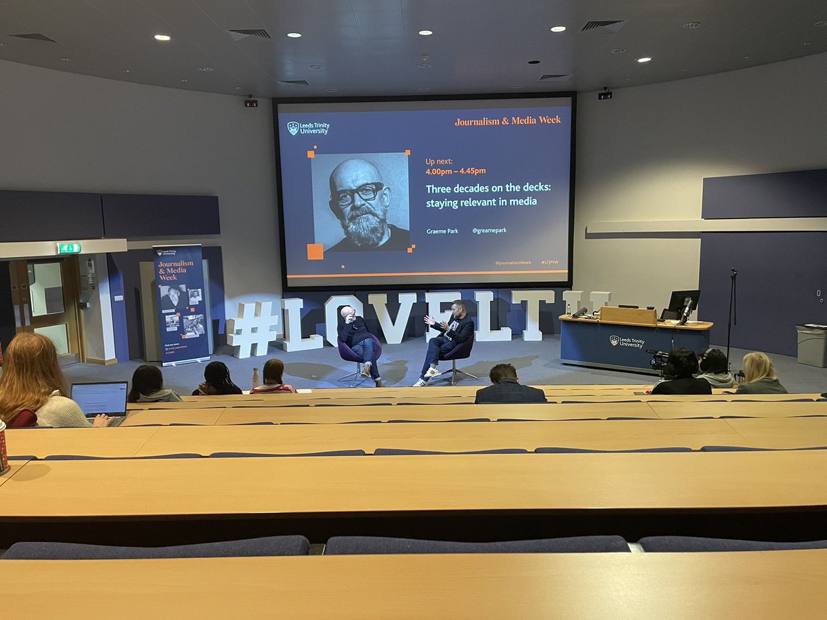 LewisRaft's tweet photo. Absolutely fantastic way to end #LTJMW week with a great hour talk from @graemepark, gutted to be missing his set tonight, but capped off a lovely week of talks! @JournalismWeek @chubbyewok https://t.co/8OeDQmxHKt