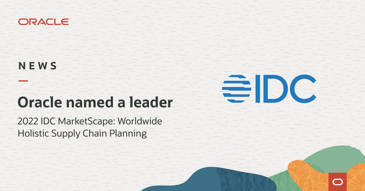 ChristopheBegue's tweet photo. Oracle was recognized as a leader in the @IDC MarketScape: Worldwide Holistic Supply Chain Planning 2022 Vendor Assessment. Check out the full report here: https://t.co/0wqCriIeoR
#SupplyChain https://t.co/vH3bI5iOIo
