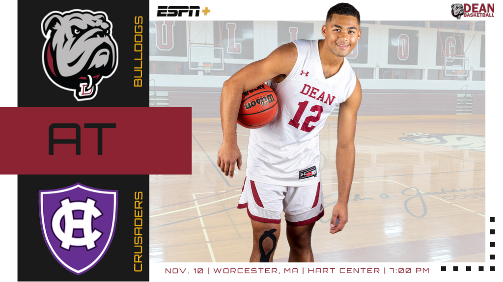 Men's Basketball (<a href="/DeanMBB/">Dean College Men’s Basketball</a>) plays at Division I Holy Cross tonight at 7pm. Catch the action live on ESPN+ or join us at the Hart Center (ticket link below). <a href="/DeanCollege/">Dean College</a> #GoBulldogs #WeAreDean
📺 - bit.ly/3EidH7V
📈 - bit.ly/3DVg27i
🎟️ - bit.ly/3tgThG7