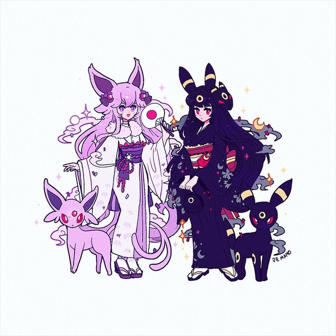 エーフィ ,ブラッキー 「umbreon // espeon 」|Mamo マモのイラスト