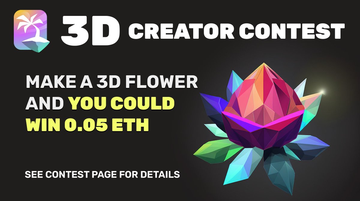 niftyisland's tweet photo. 🌹3D Flower Making Contest.

10 prizes of .05 ETH.

Deadline: Nov 17, 2022 | 3:00pm CST. 

View the full entry instructions here:
https://t.co/bi7OIssx2Q https://t.co/FWt1RJGHc4